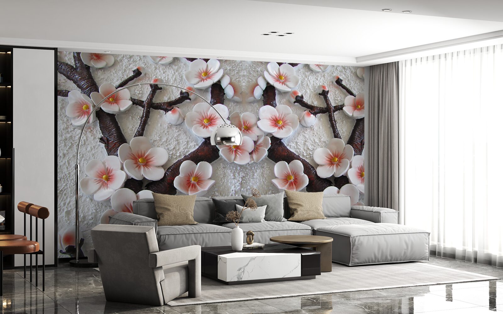 Fotobehang sakura bevochtigd door een bloeiende tak