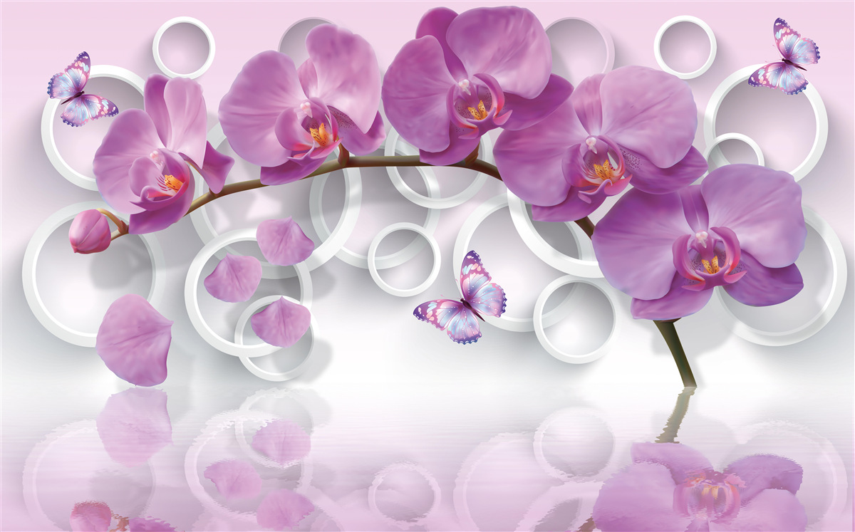 Fotobehang violette orchideeën op een lichte achtergrond