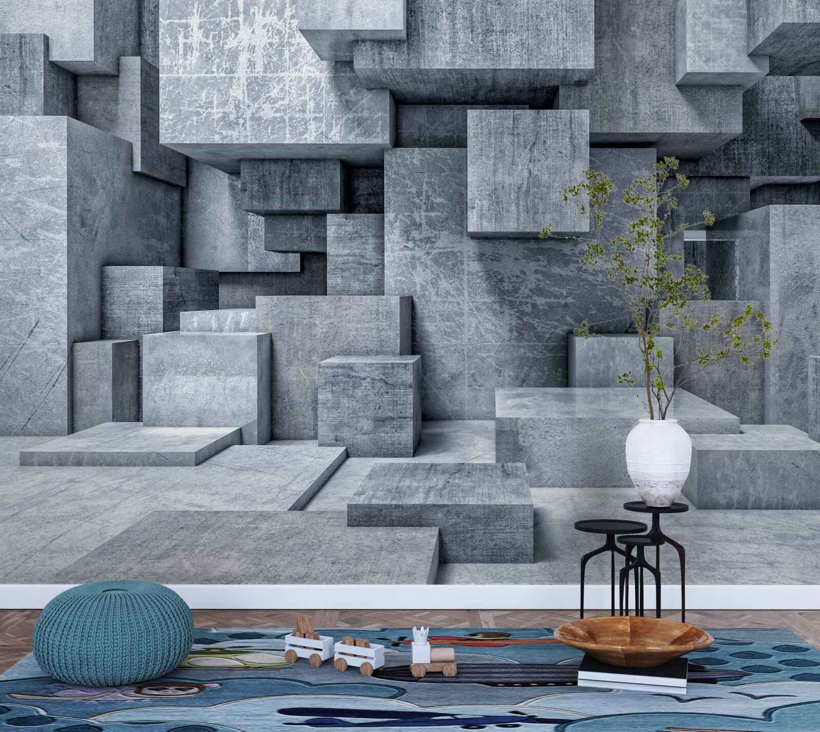 Fotobehang kamer met geometrische vormen in de vorm van vierkanten