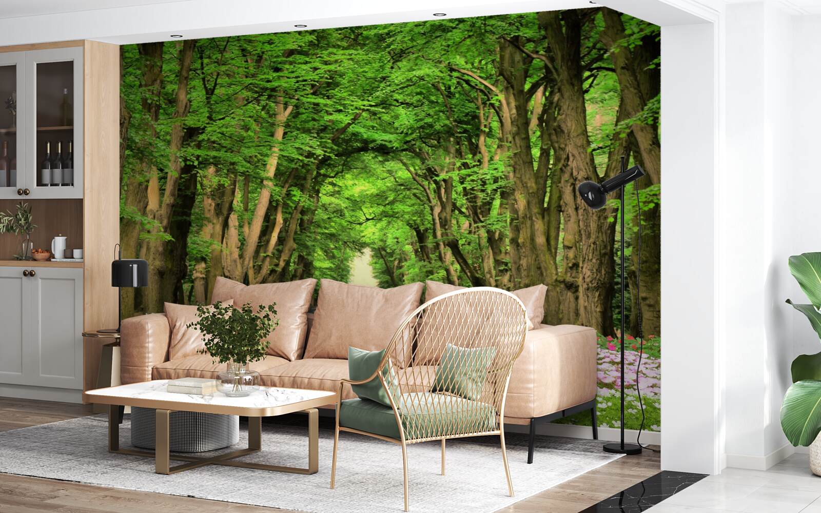 Fotobehang comfortabel pad door het groene struikgewas