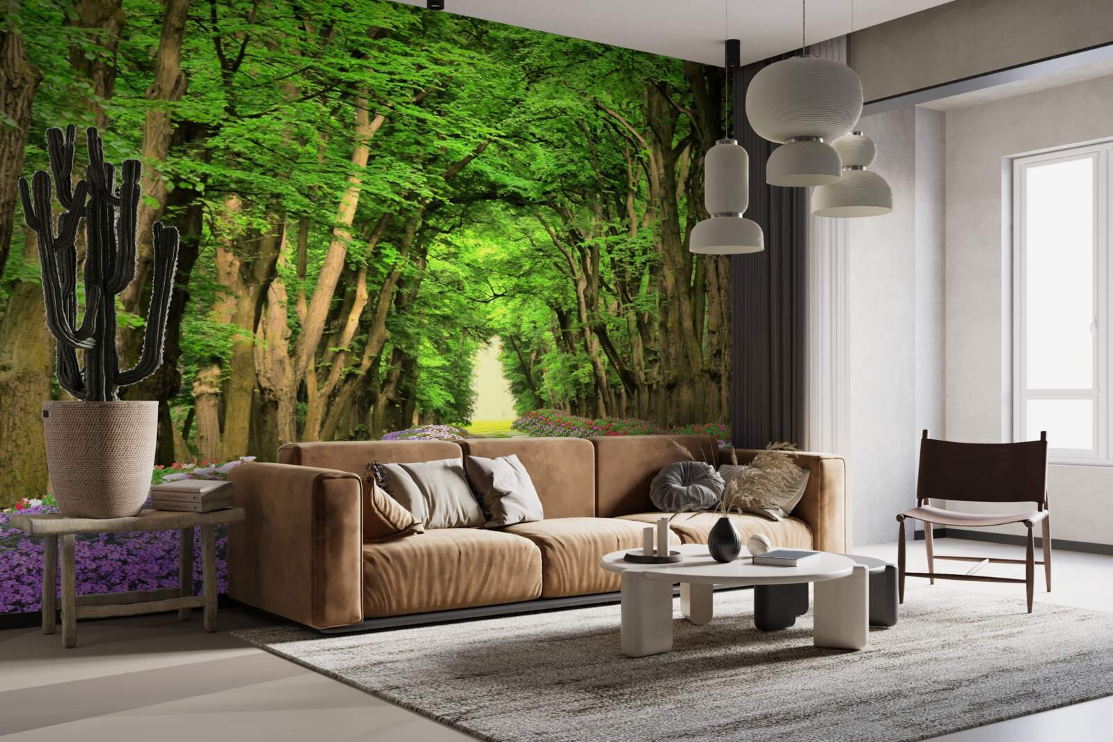 Fotobehang comfortabel pad door het groene struikgewas