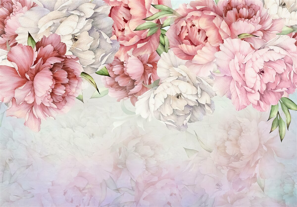 Fotobehang heldere achtergrond versierd met delicate roze bloemen