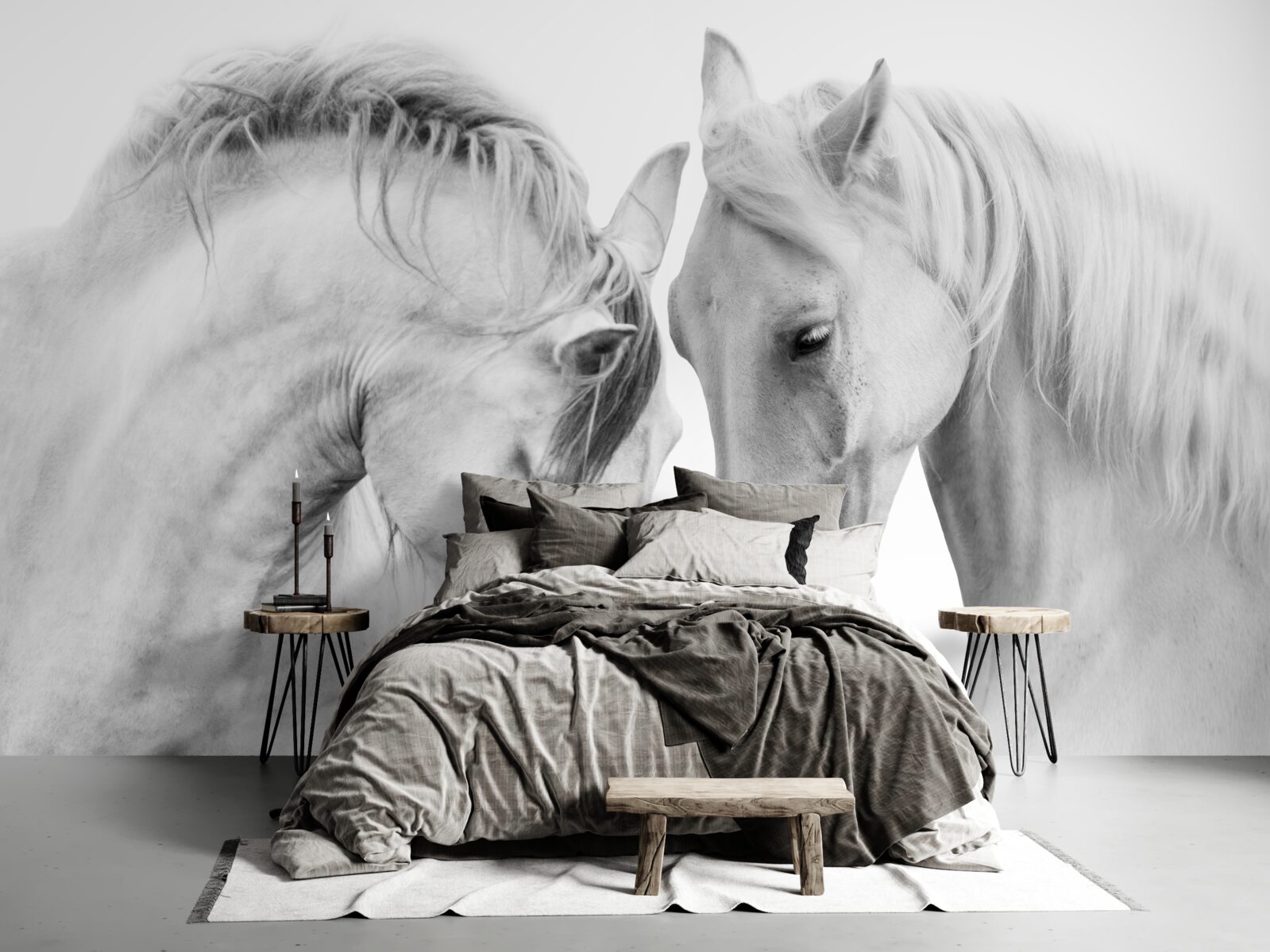 Fotobehang witte paarden communiceren