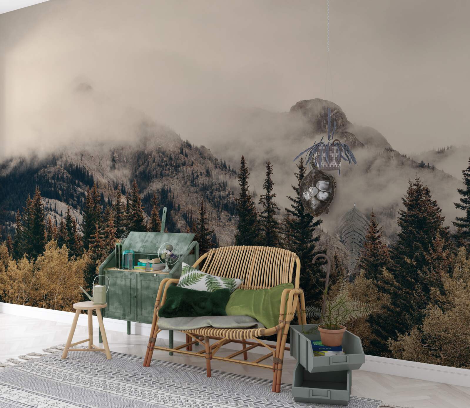 Fotobehang hoge bergen zijn in mist gehuld