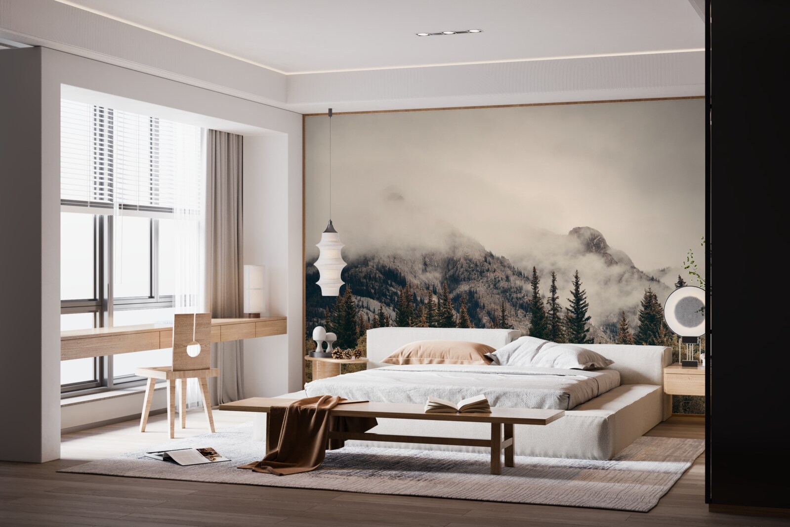 Fotobehang hoge bergen zijn in mist gehuld