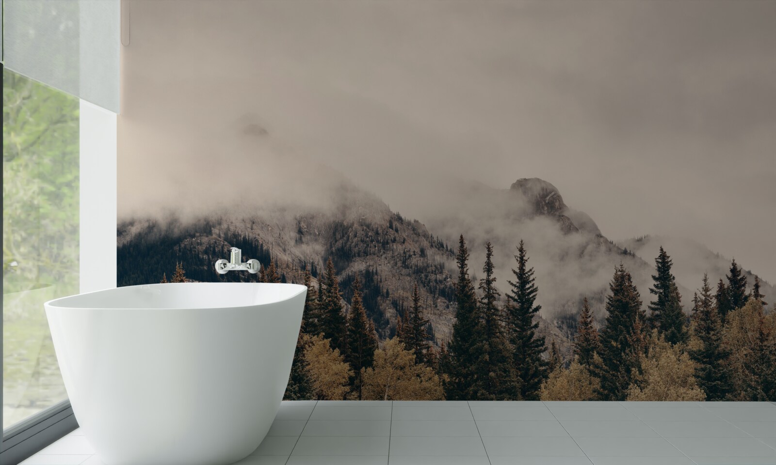 Fotobehang hoge bergen zijn in mist gehuld