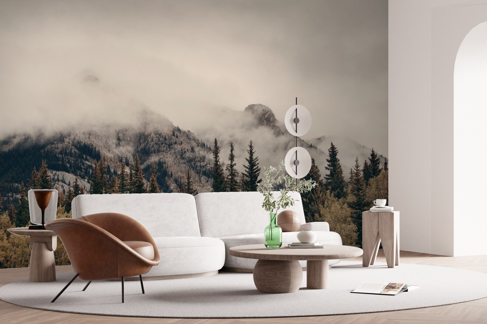 Fotobehang hoge bergen zijn in mist gehuld