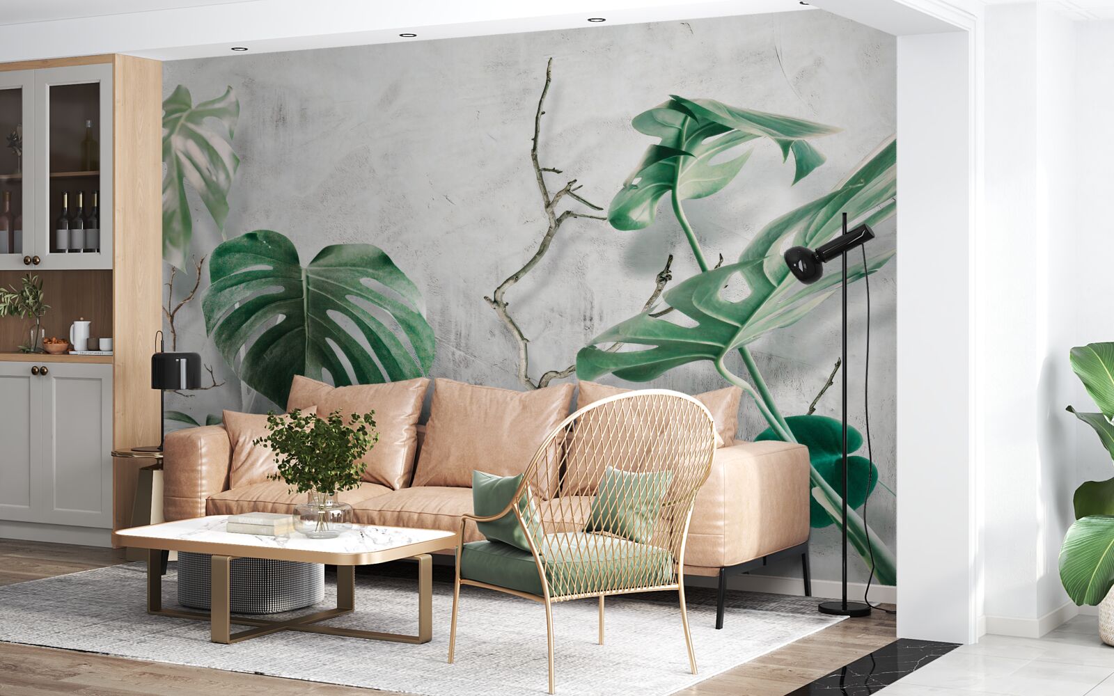 Fotobehang tropische monsters met groene takken