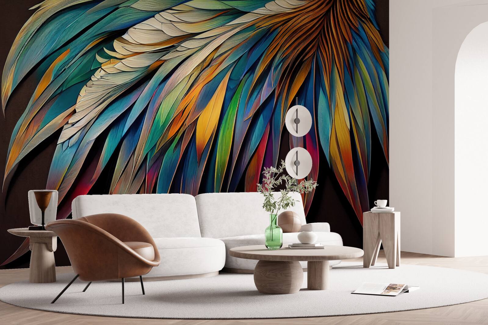 Fotobehang nachtpalmbladeren geschilderd in regenboogkleuren