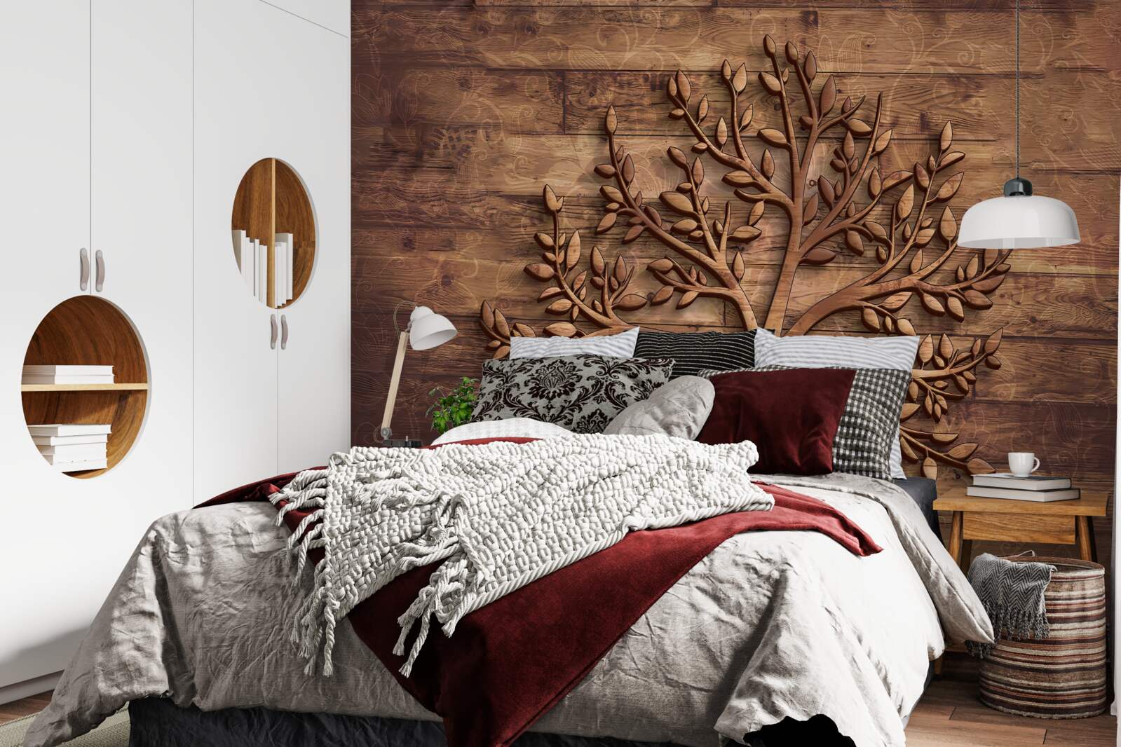 Fotobehang loofboom op houten achtergrond