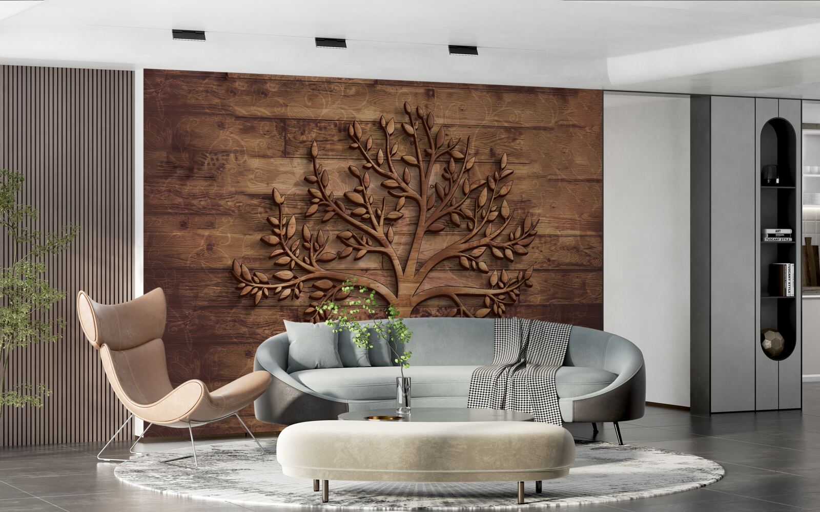 Fotobehang loofboom op houten achtergrond