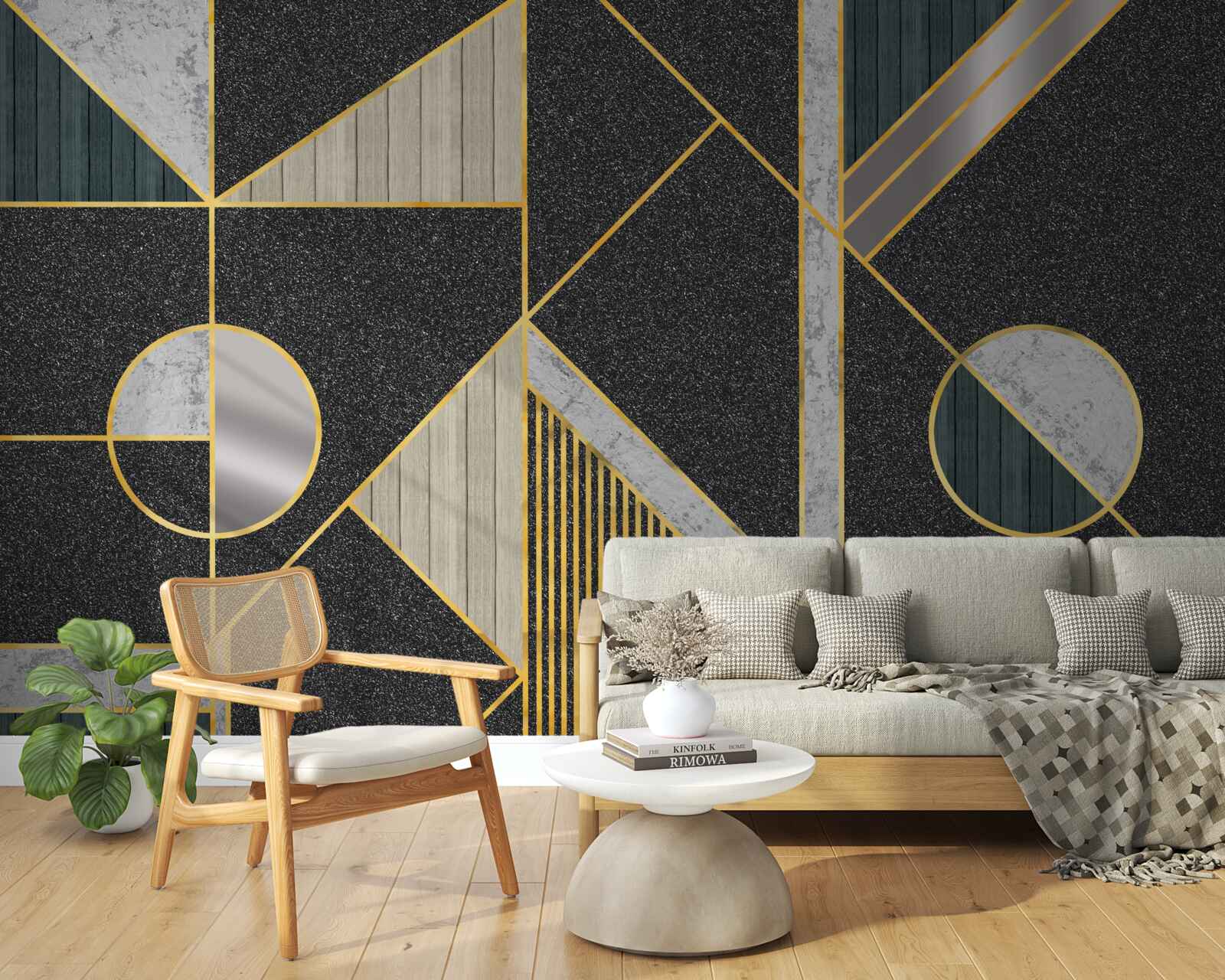 Fotobehang donker mozaïek met gouden tinten