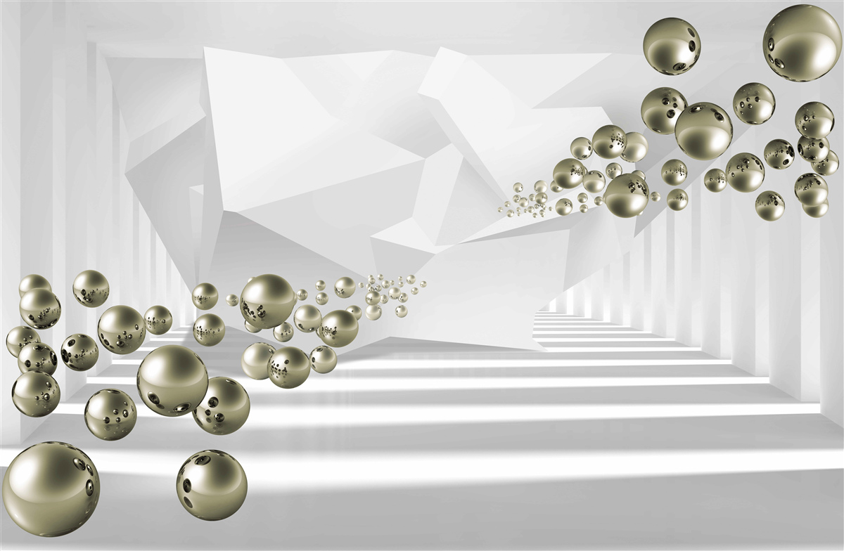 Fotobehang abstracte tunnel waar gouden parels wegvliegen