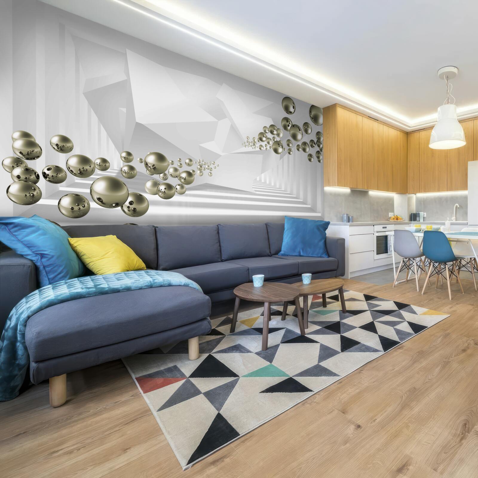 Fotobehang abstracte tunnel waar gouden parels wegvliegen