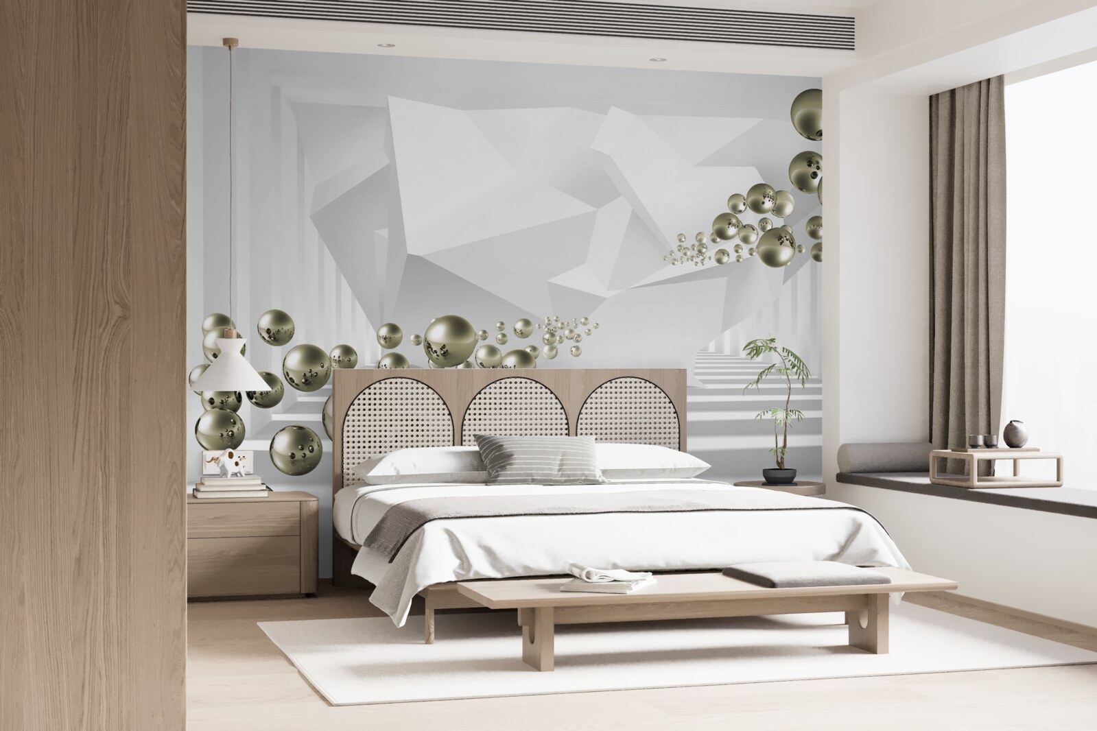 Fotobehang abstracte tunnel waar gouden parels wegvliegen