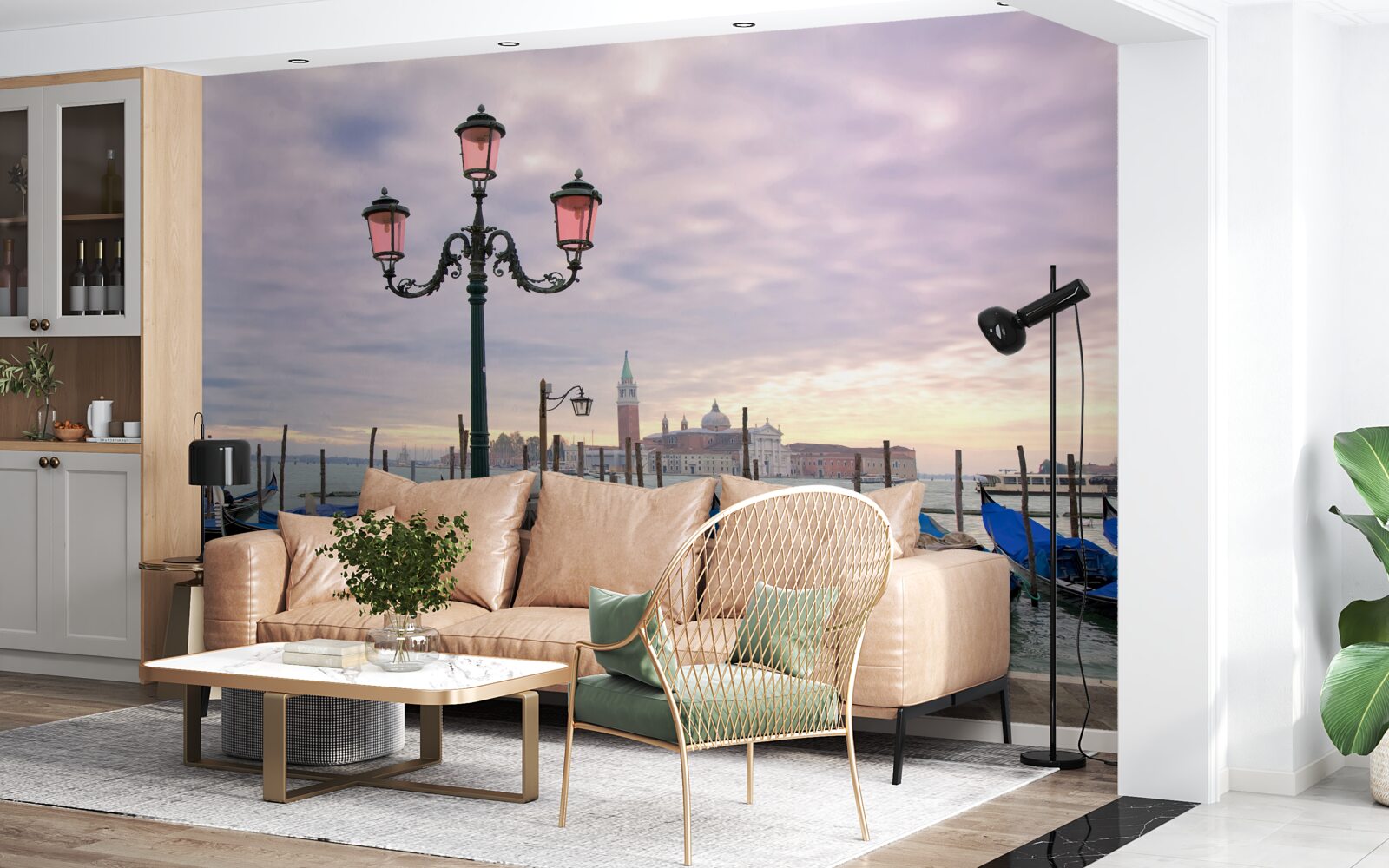 Fotobehang Venetiaanse gondels op de pier