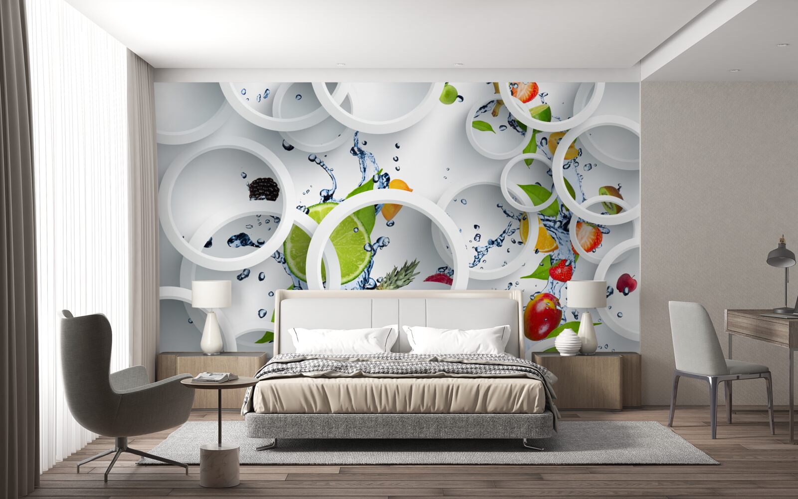 Fotobehang ronde waterdruppels op zomerfruit