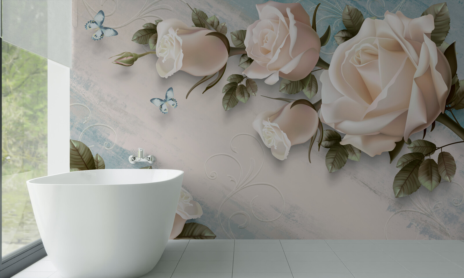 Fotobehang zachte crèmekleurige rozen