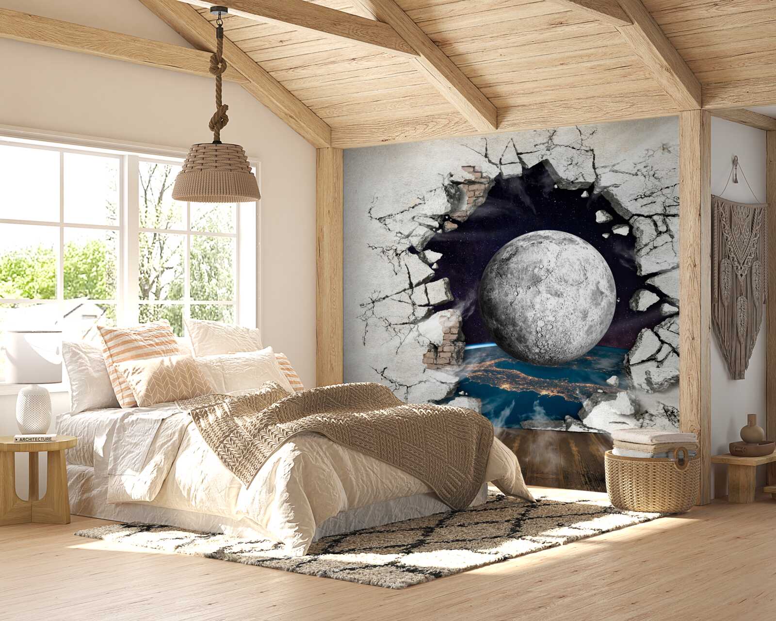 Fotobehang De muur wordt vernietigd in het maanlicht