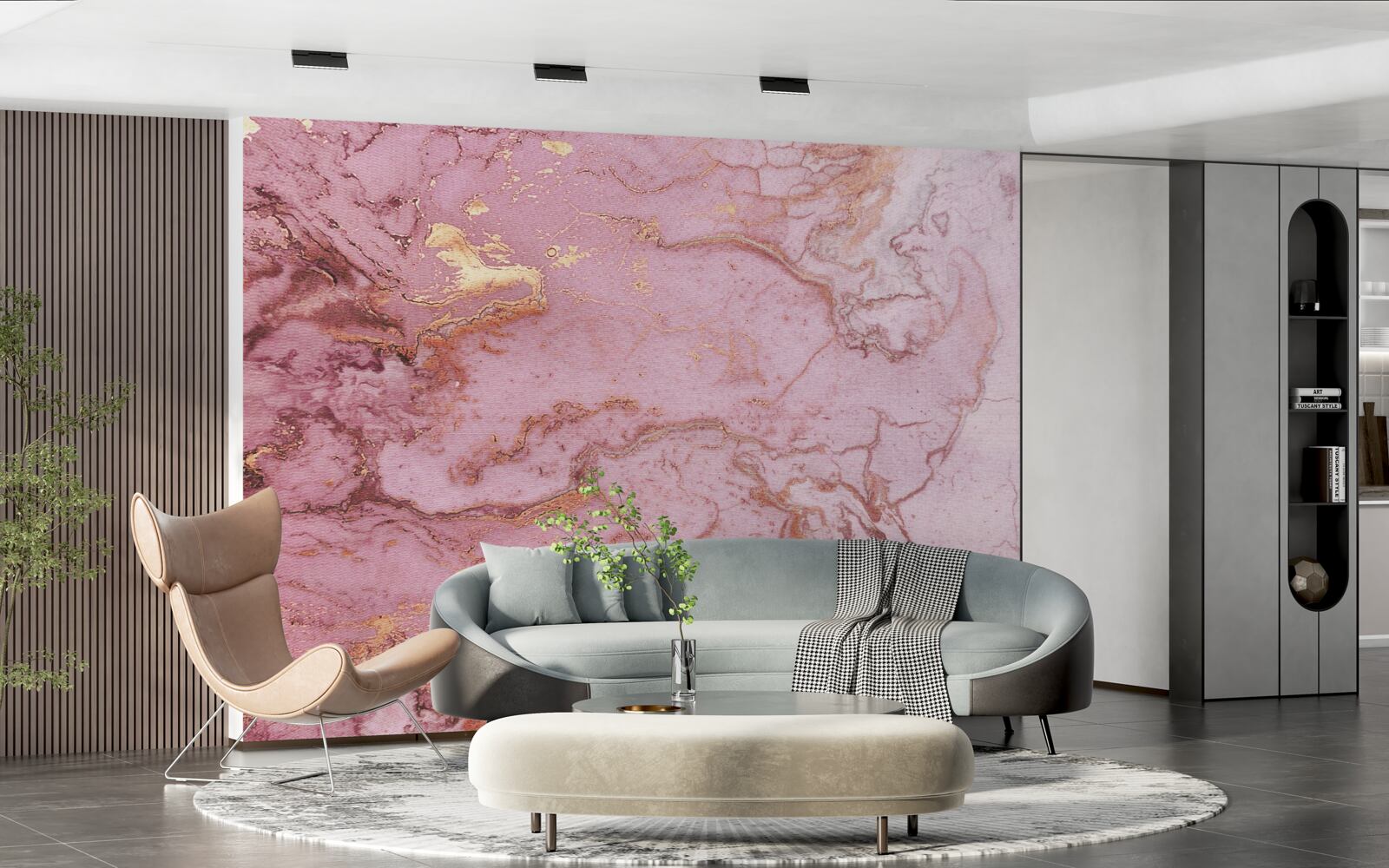 Fotobehang gemarmerd patroon in delicate roze tinten