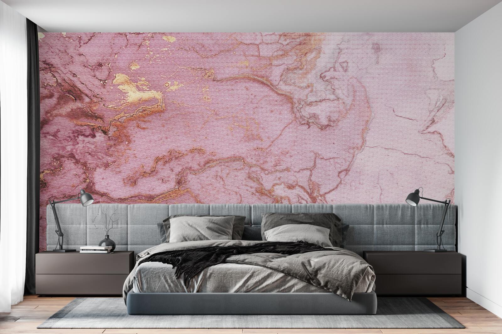 Fotobehang gemarmerd patroon in delicate roze tinten