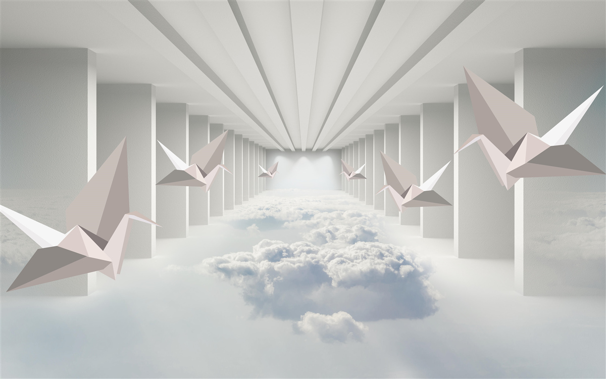 Fotobehang abstracte geometrie van vogels in de wolken