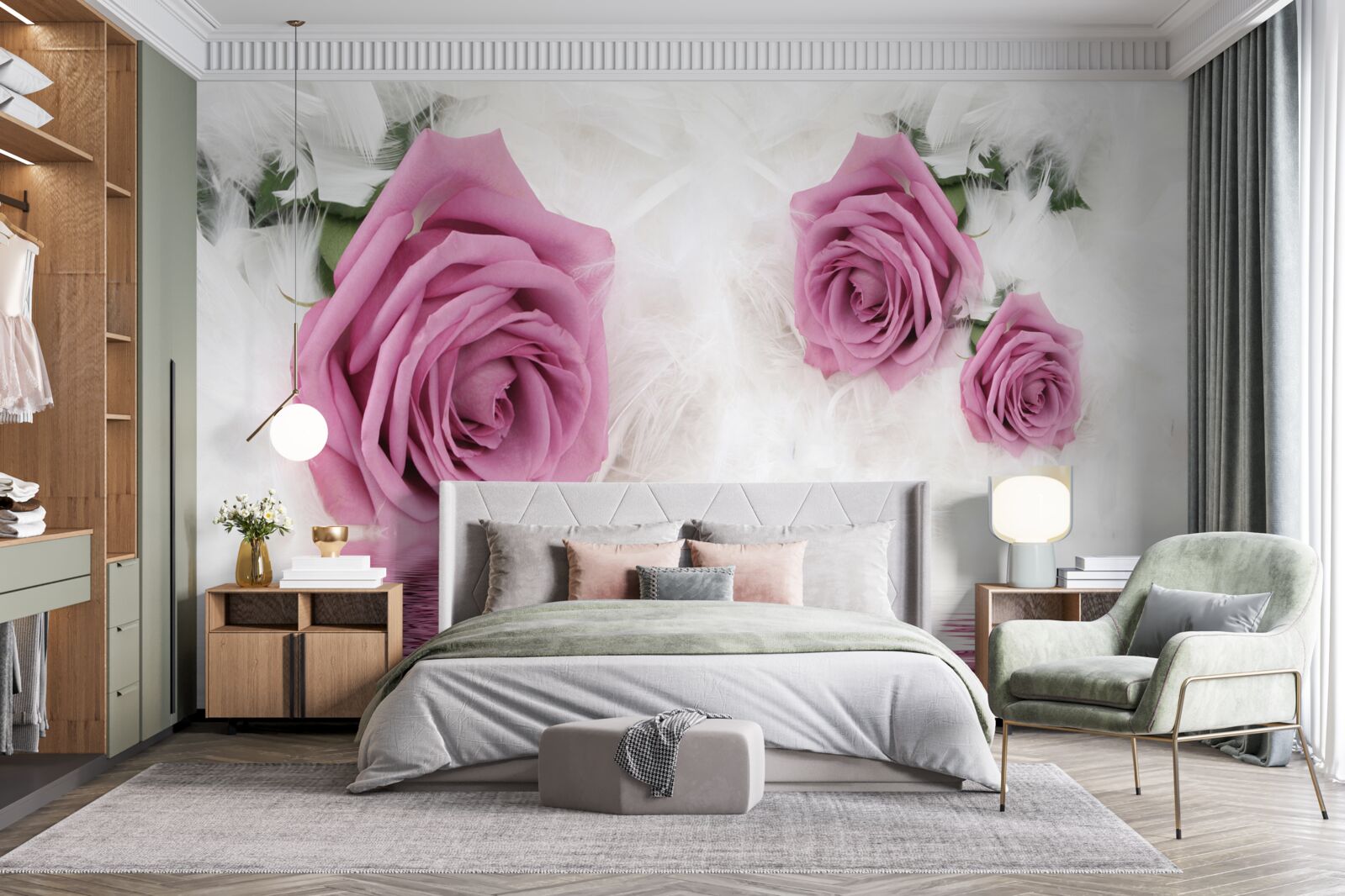Fotobehang lila rozen in vloeibaar element