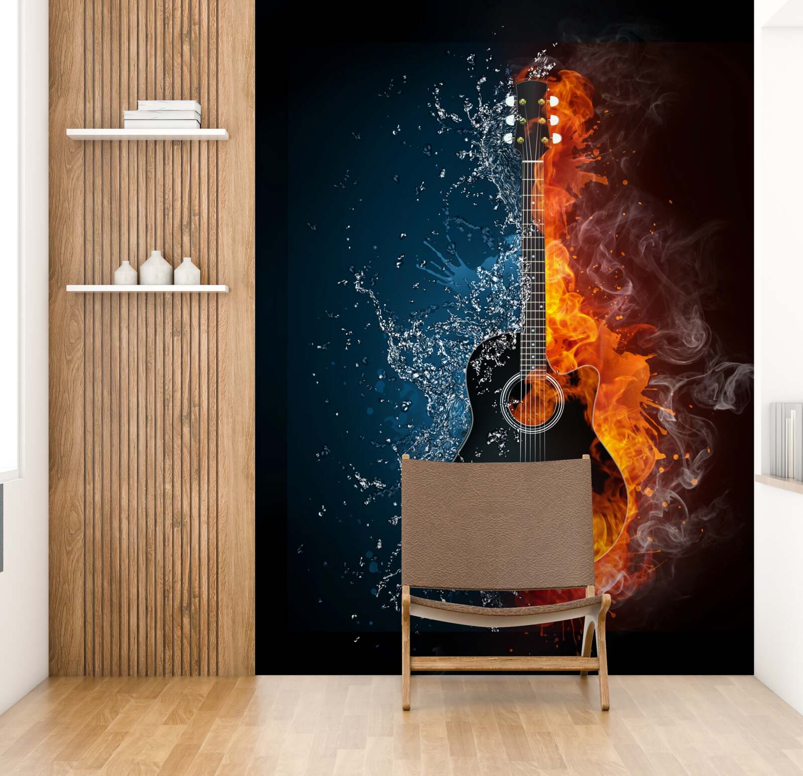 Fotobehang water en vuur omringen de gitaar