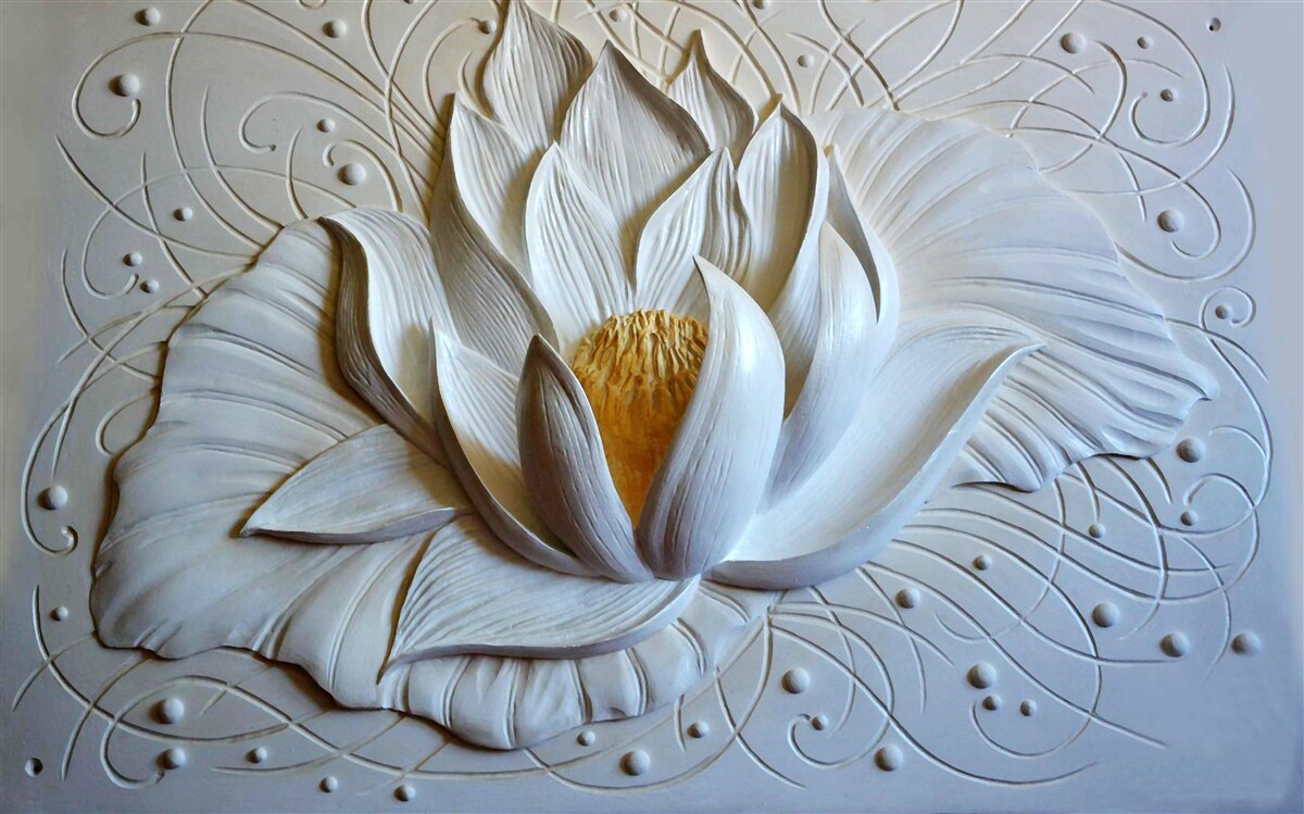 Fotobehang reliëf van witte lotus