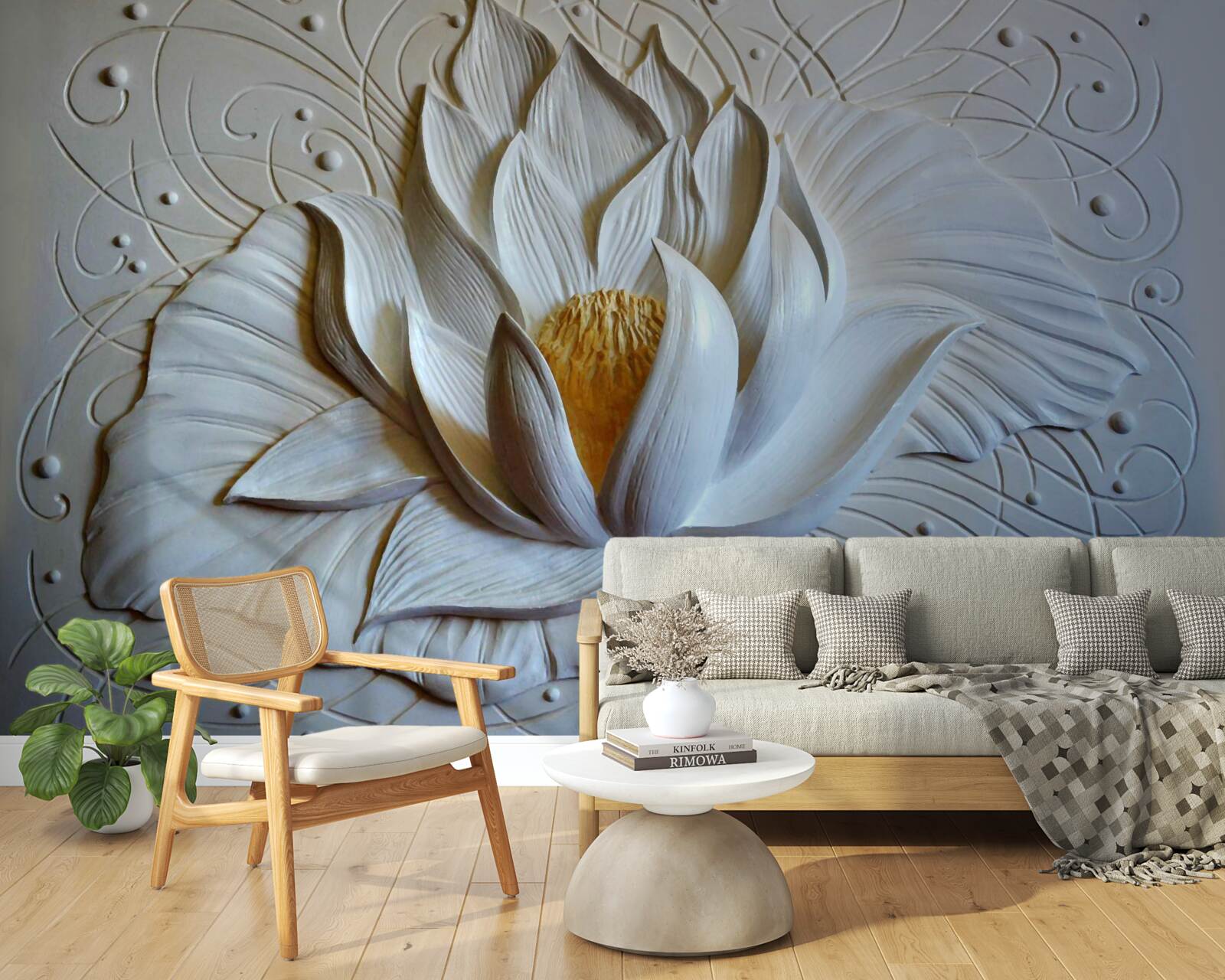 Fotobehang reliëf van witte lotus