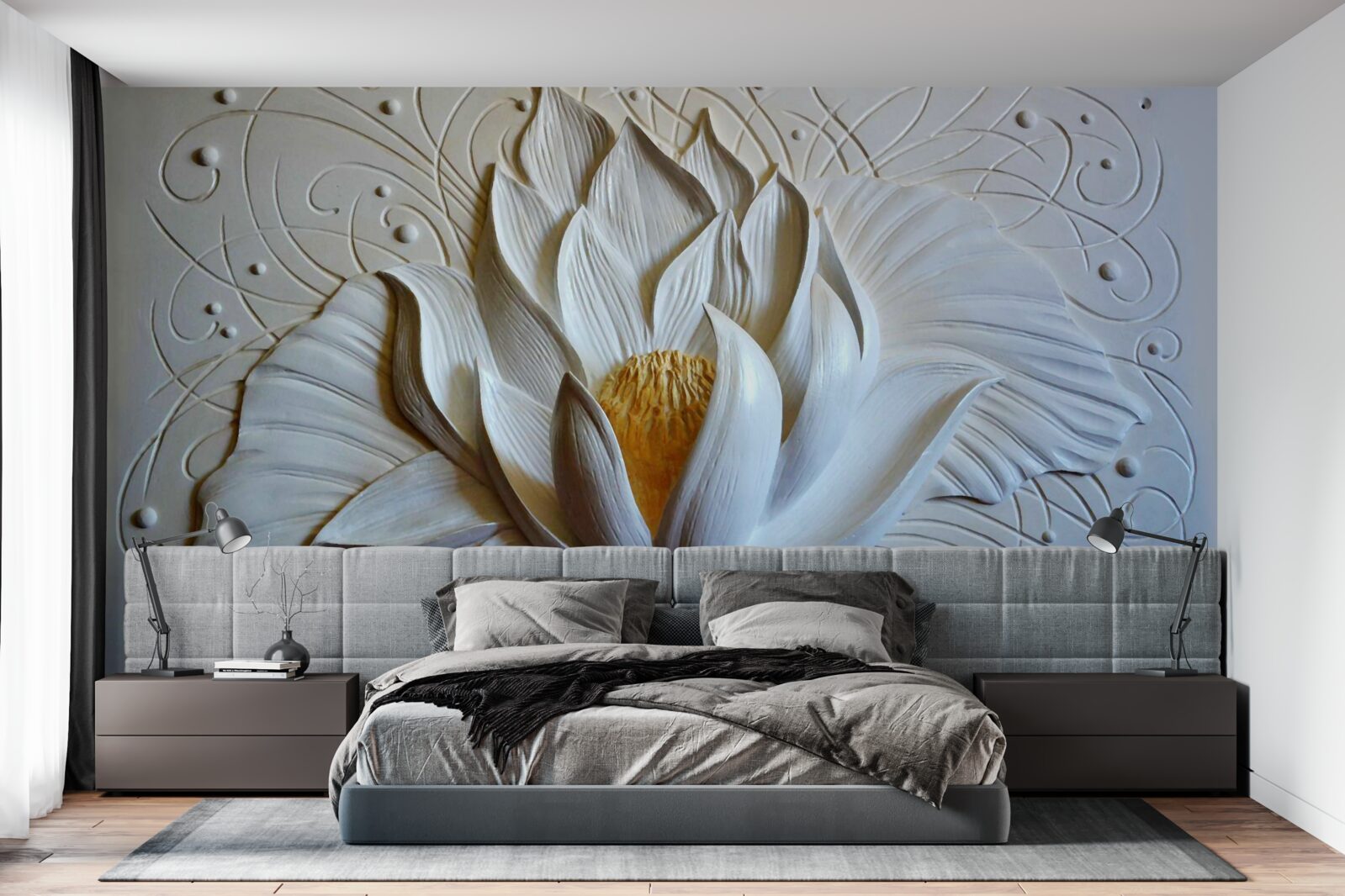 Fotobehang reliëf van witte lotus