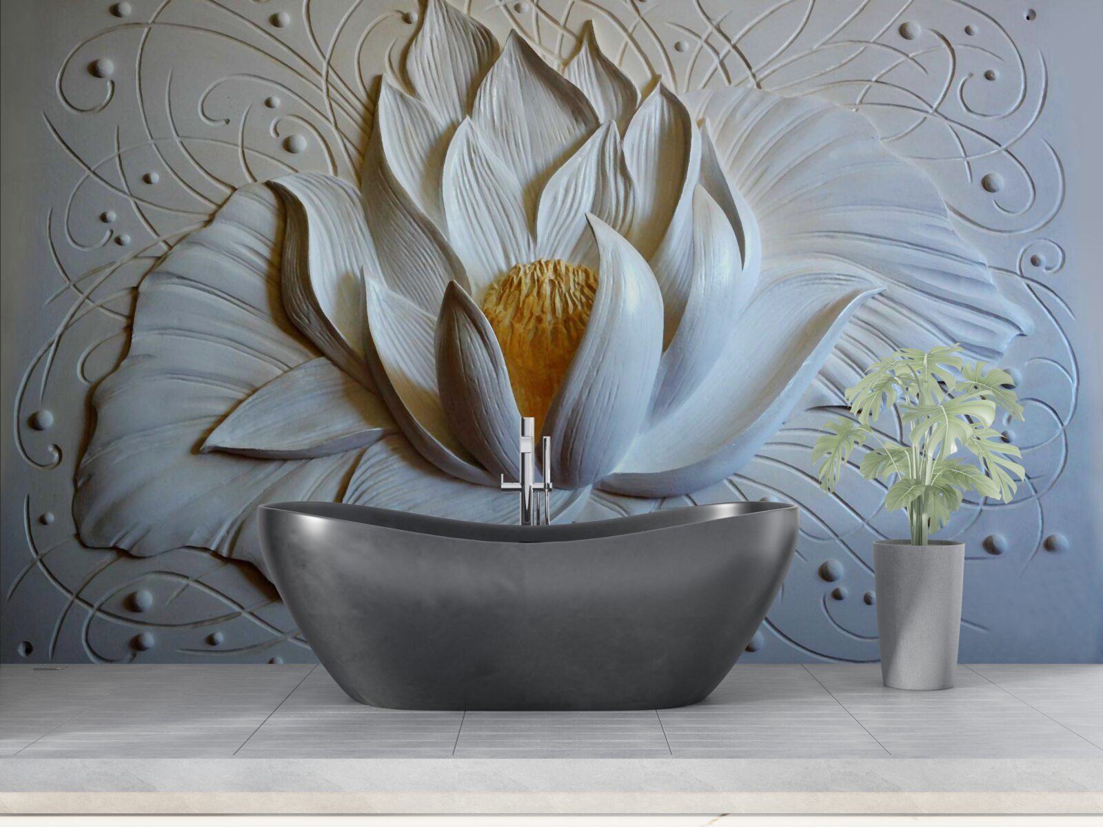 Fotobehang reliëf van witte lotus