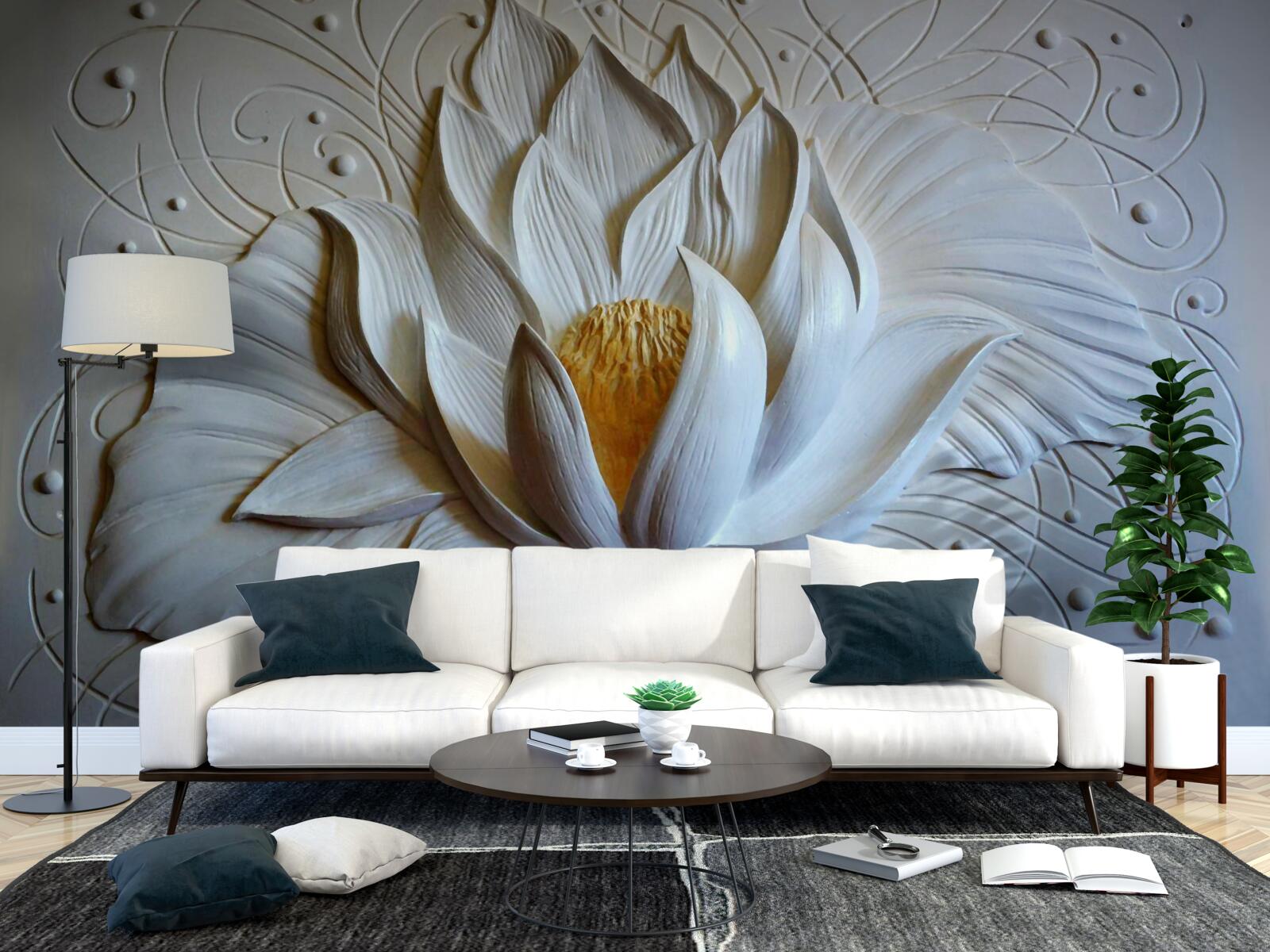 Fotobehang reliëf van witte lotus