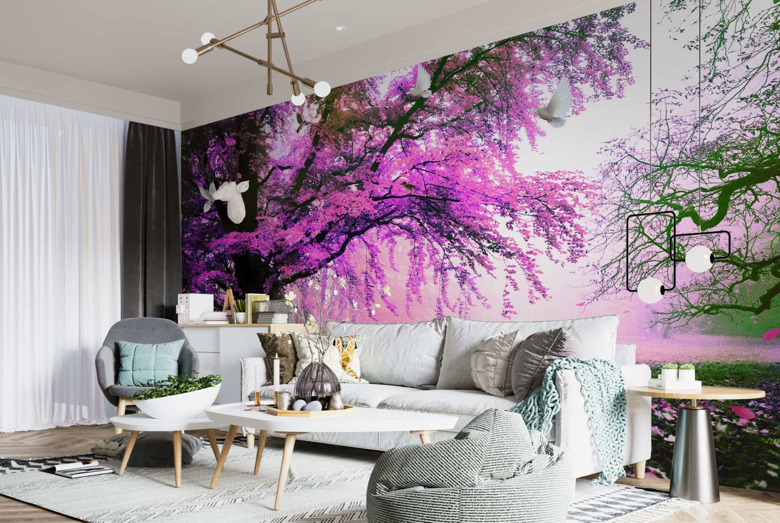 Fotobehang Betoverende kleuren van kersenbloesems