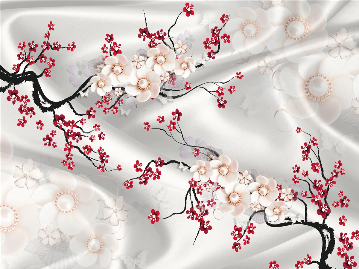 Fotobehang bloemen bloeiden op de takken van de rode sakura