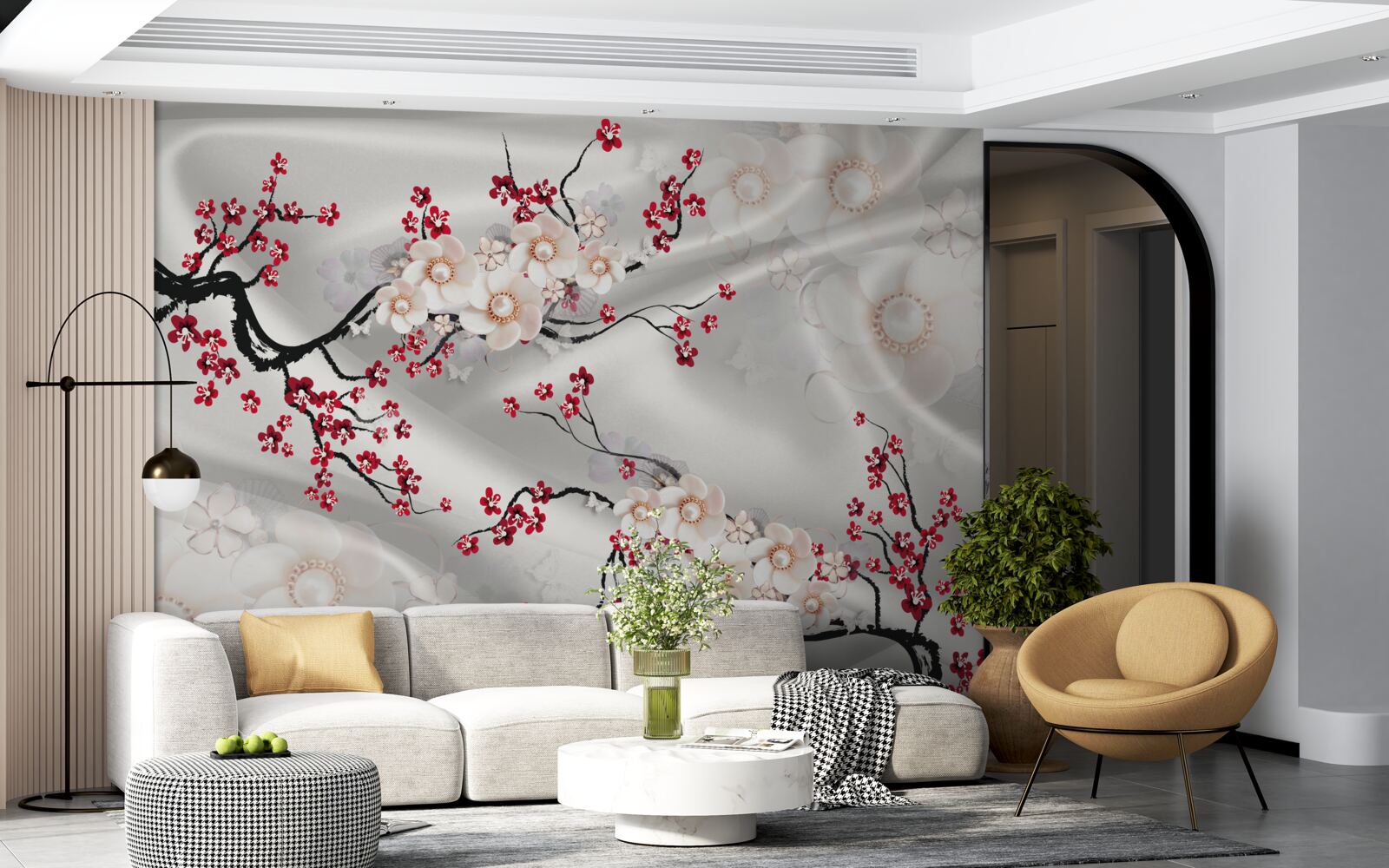 Fotobehang bloemen bloeiden op de takken van de rode sakura
