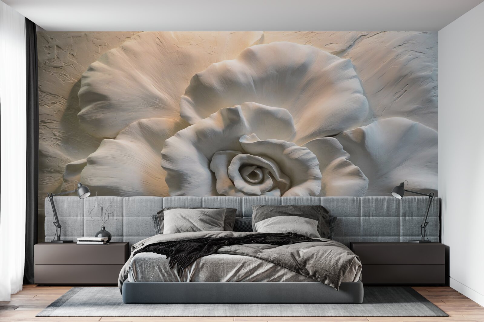 Fotobehang close-up van een grote witte roos