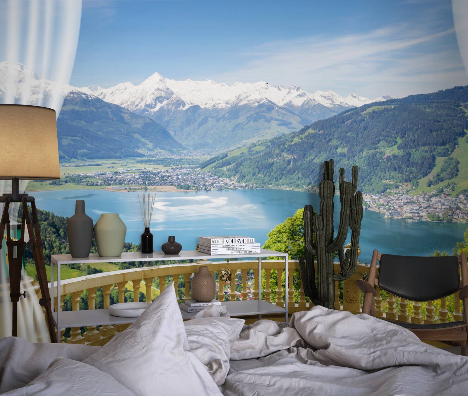 Fotobehang comfortabel balkon met prachtig panorama