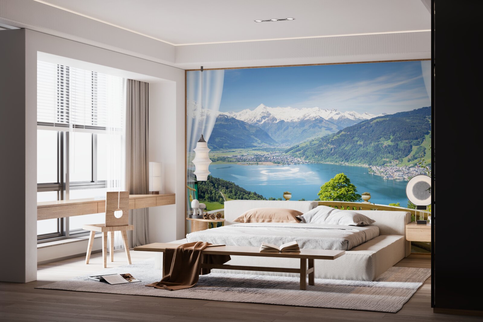 Fotobehang comfortabel balkon met prachtig panorama