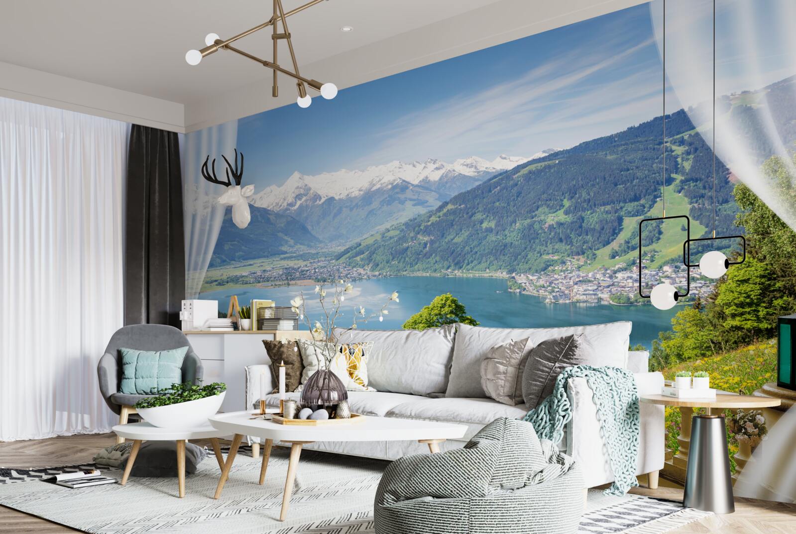 Fotobehang comfortabel balkon met prachtig panorama