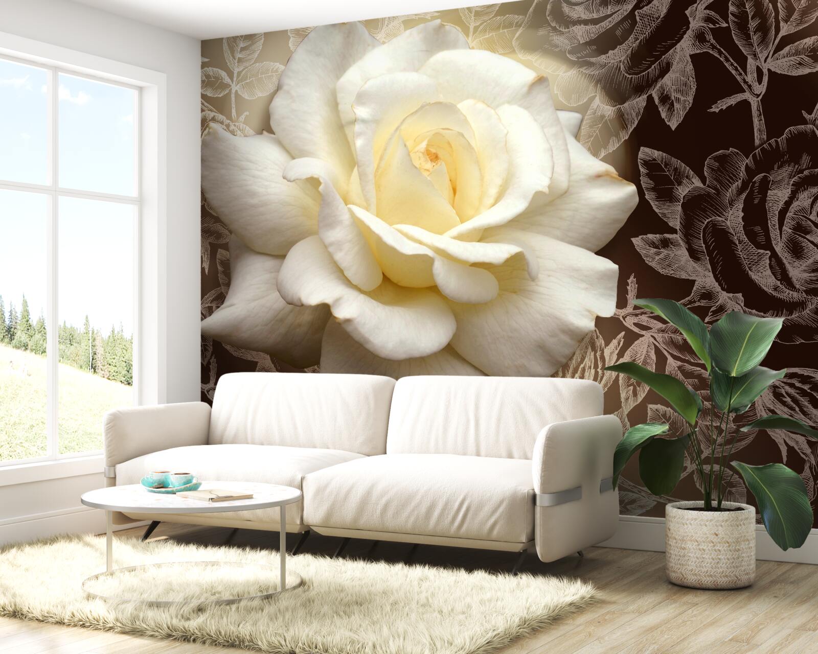 Fotobehang grote witte roos