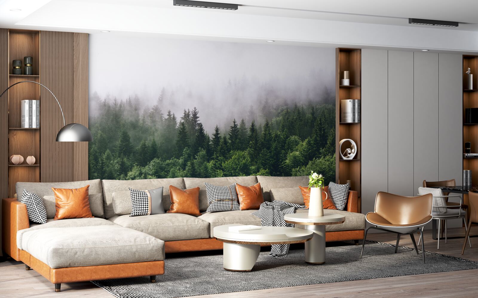 Fotobehang het bergbos is in mist gehuld
