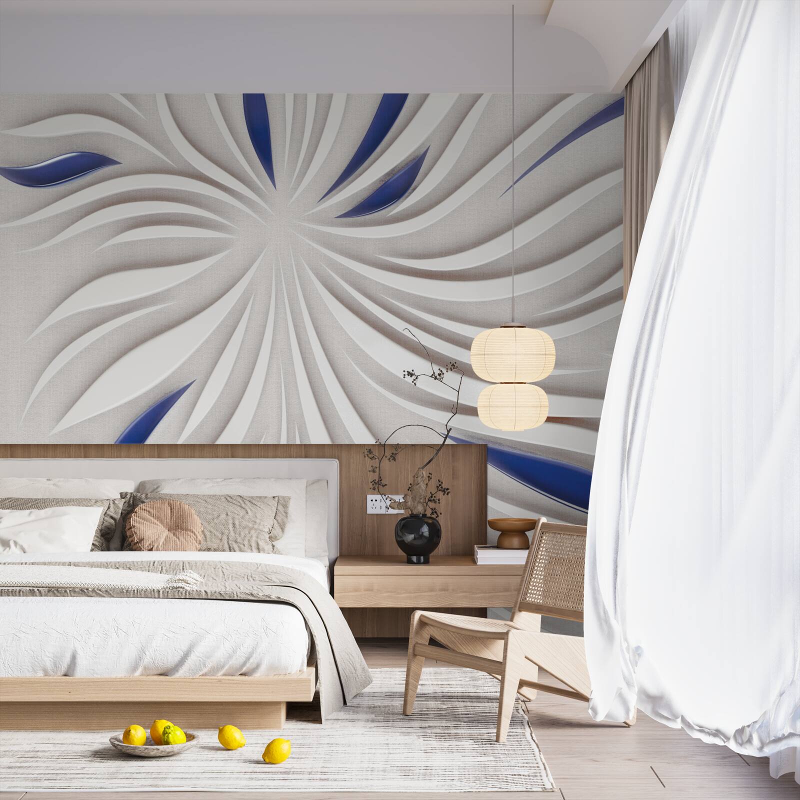 Fotobehang abstracte blauwe en witte lijnen