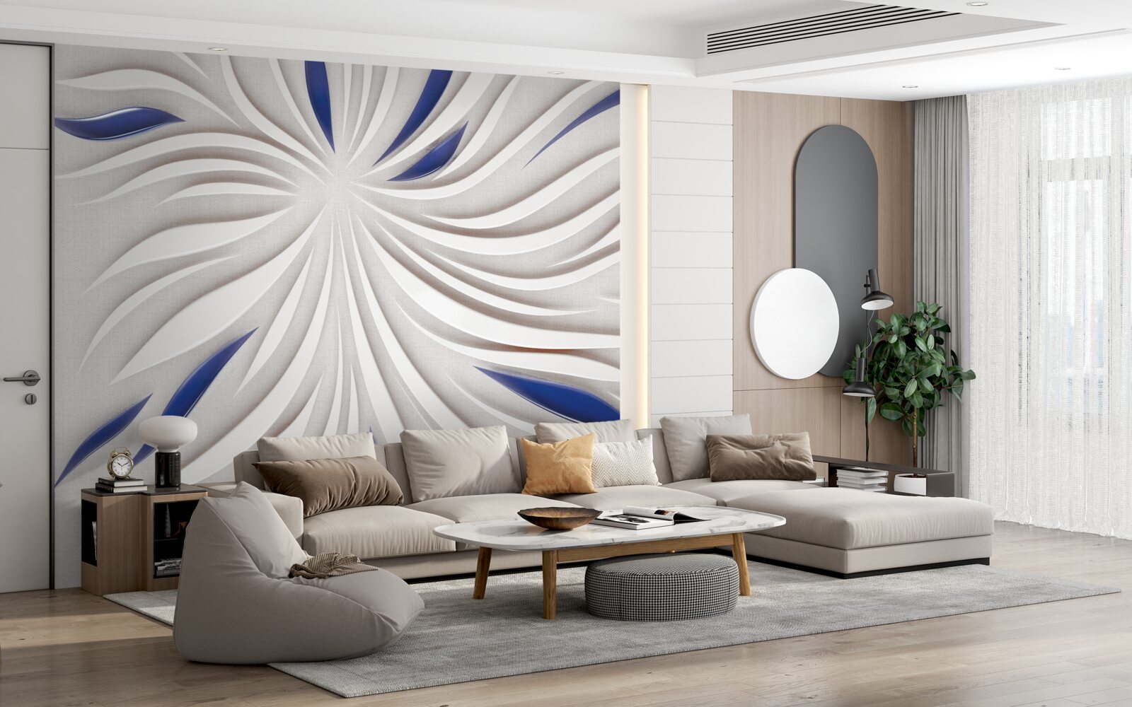 Fotobehang abstracte blauwe en witte lijnen