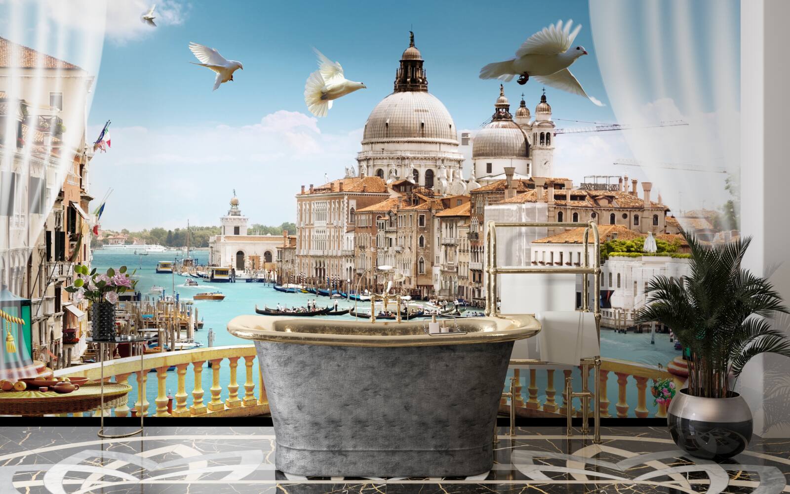 Fotobehang het uitzicht vanaf het balkon biedt een prachtig panorama van venetië