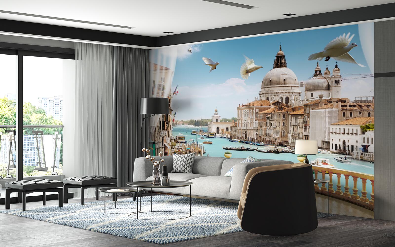 Fotobehang het uitzicht vanaf het balkon biedt een prachtig panorama van venetië