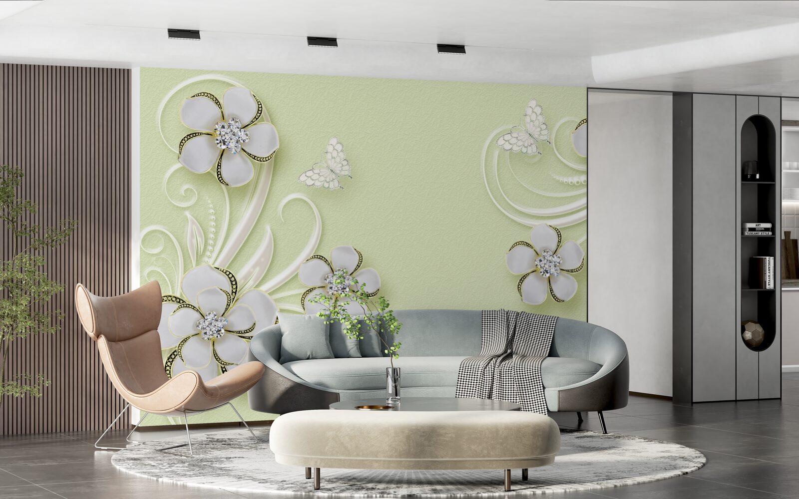 Fotobehang gouden vlinders vestigden zich op sneeuwwitte bloemen