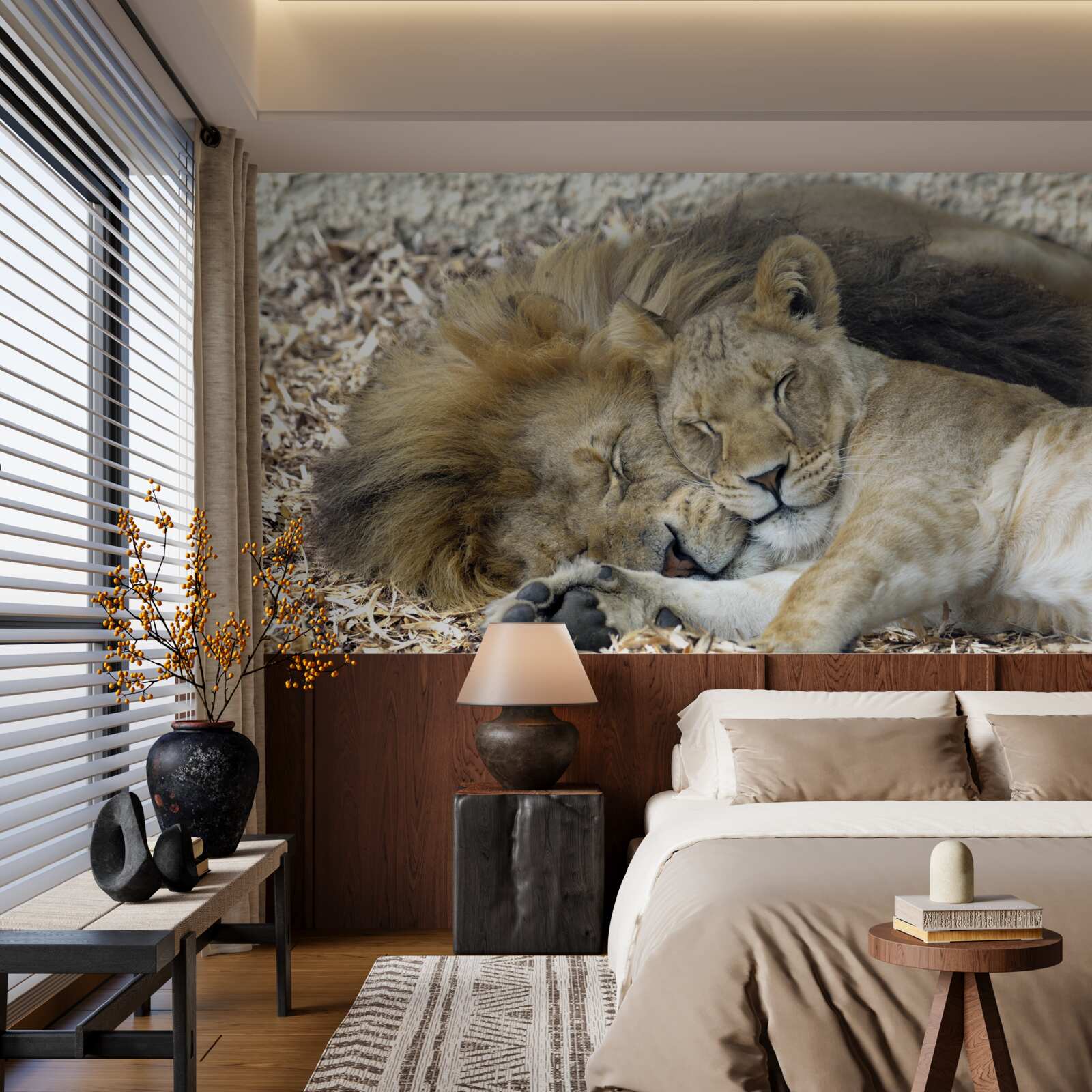 Fotobehang leeuw en leeuwin die een huwelijk vormen, sayat