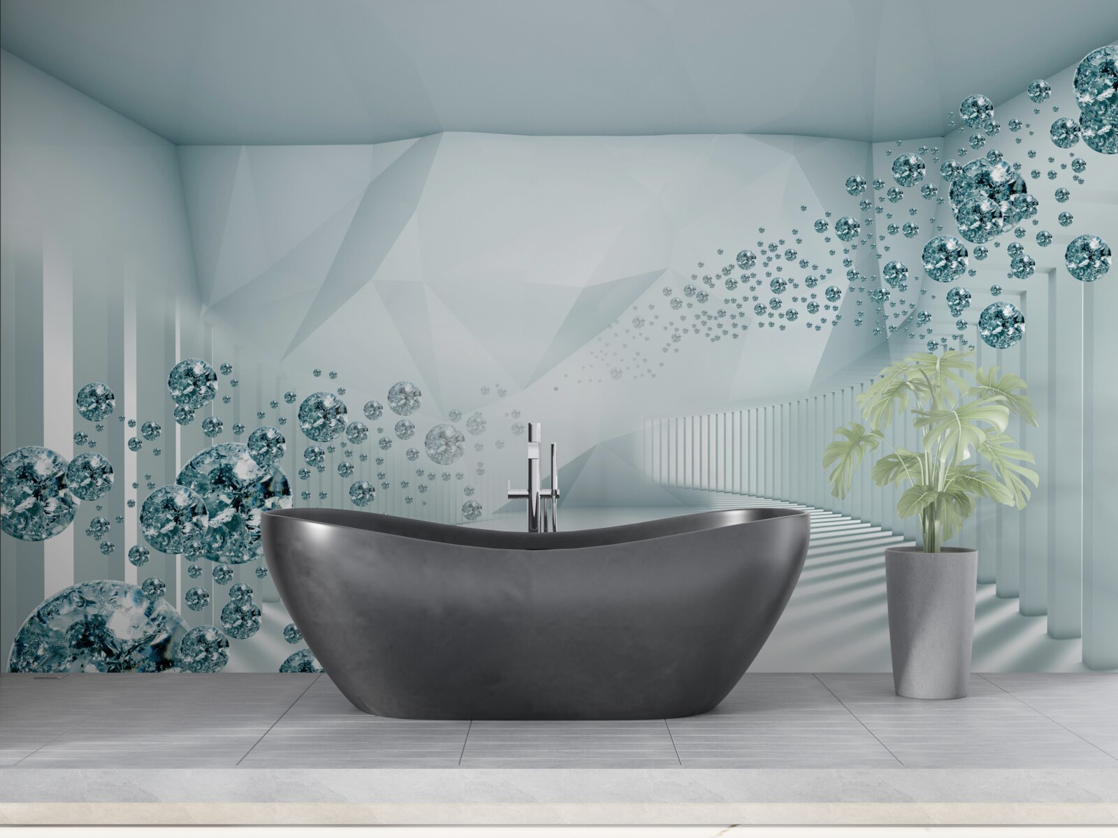 Fotobehang groeiende blauwe oceaandeeltjes