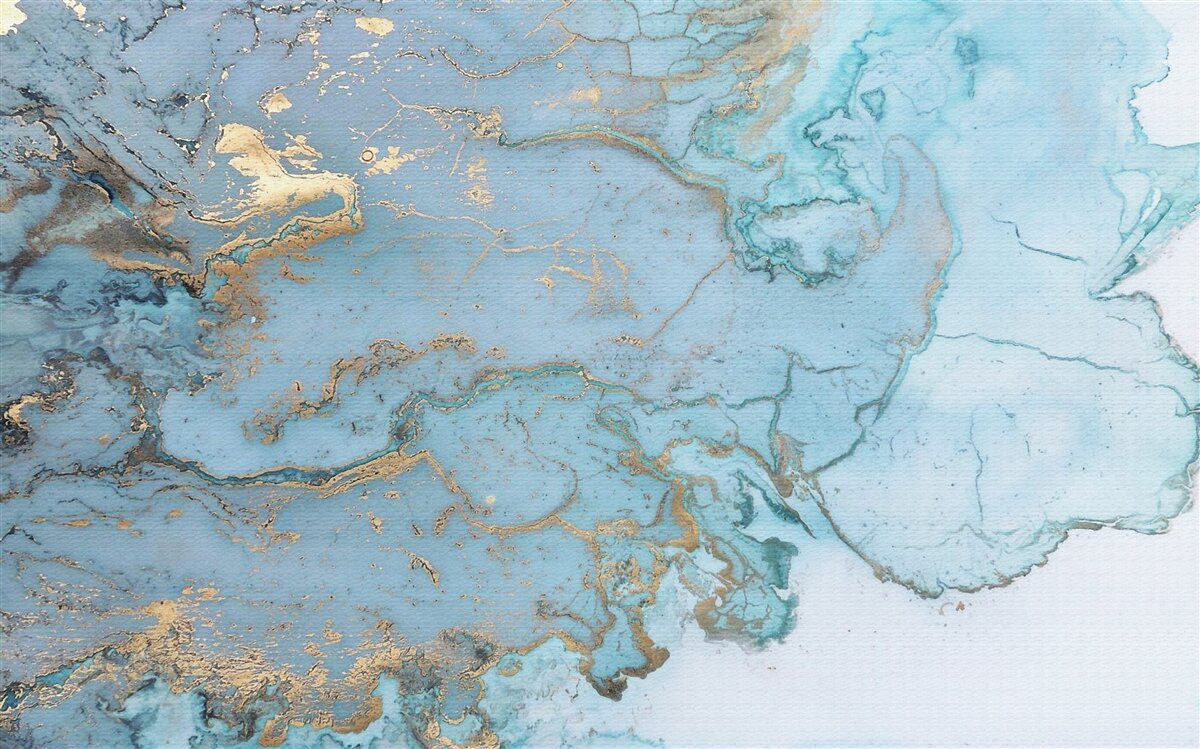 Fotobehang blauw marmer met goud velours